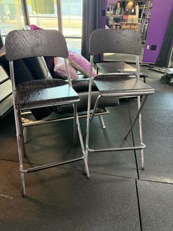 Set of 2 Black Wood and Chrome Bar Stools