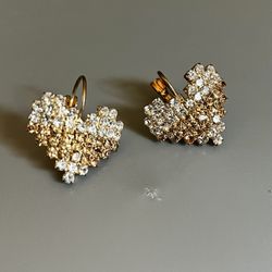 Fake Heart Shaped Diamond Gold Earrings