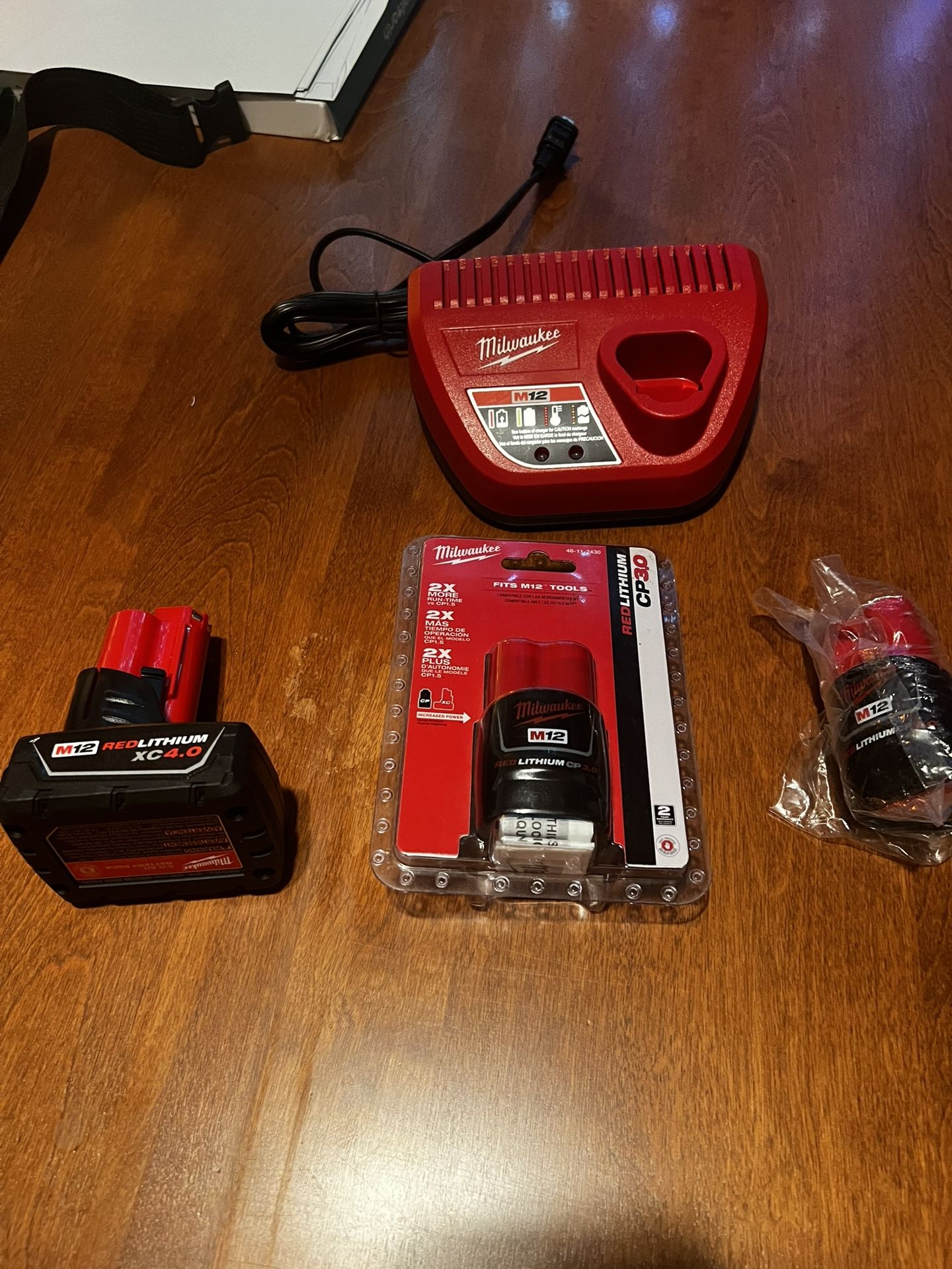 Milwaukee M12 Red Lithium Bundle, CP 3.0, CP 2.0, XC 4.0, Charger, New, Never Used