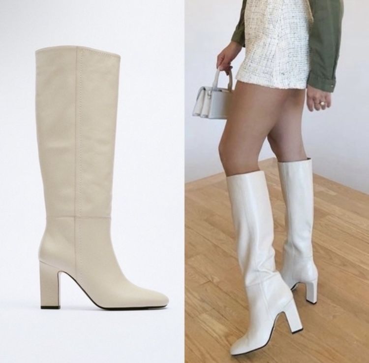 Zara knee high leather boots white cream blogger byfar toteme khaite the row