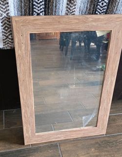 Hasipu Farmhouse Bathroom Mirror, 22"x30" Rustic Wood Framed Wall Mounted Mirror, Brown Vintage Vanity Mirror Barn Door Style