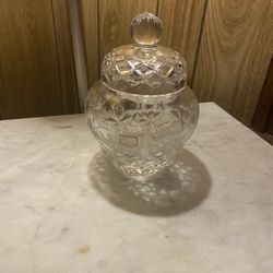 Poland Fifth Avenue Ginger Jar Full Lead Crystal Clear Hand cut Etched Vintage Come With A Crystal Pillar Votive Candle Holder 