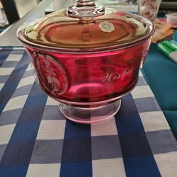 40 Th Cranberry Glass Candy Dish