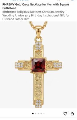 RMREWY Gold Cross Necklace for Men with Square Birthstone Birthstone Religious Baptisms Christian Jewelry Wedding Anniversary Birthday Inspirational G