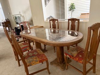 Rustic Wood Dining Table Set with Chairs and China Cabinet