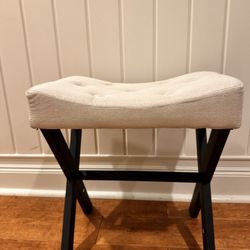 Ottoman Foot Stool Vanity Stool, Square Linen X-Leg Foot Rest Ottoman Makeup Stool
