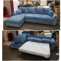 BRAND NEW 7x9ft and 9x5.5ft SECTIONAL CHAISE SOFAS WITH SLEEPER VELVET OCEAN FABRIC. CUSTOM MADE AVAILABLE