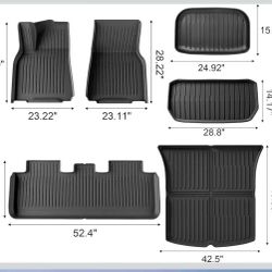 😀 Floor Mats for Tesla Model Y 2021-2024, Set of 6 Mats All Weather TPE Waterproof Anti-Slip Front & Rear Trunk Mats Cargo Liners, Custom Fit 