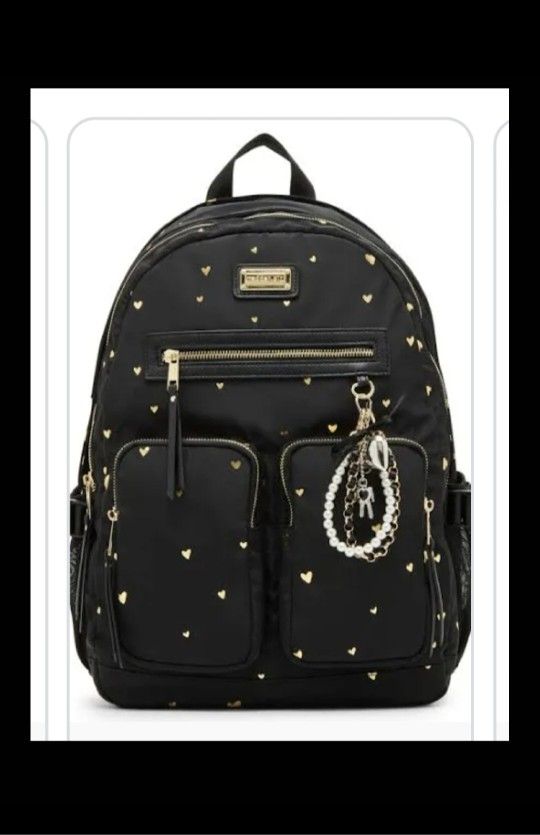 Madden Girl Kylie Dome Backpack. Black w/ GOLD Hearts.