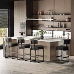 Set Of 4-black Leather Barstool Set Of 4 
