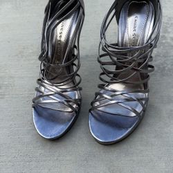 Chinese Laundry Metallic Silver Strappy Stiletto Sandals – Zip Back, Open Toe Size 7 - WORE ONCE