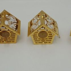 Gold Plated Set of 3 Birdhouse Ornaments