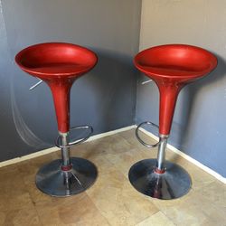 (2) Bucket Chrome Adjustable Swivel Pedestal Bar Stool