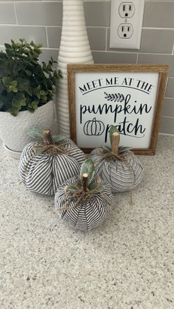 Fall farmhouse modern fabric home decor pumpkin trio black & white stripe patterns- CHANDLER ( COOPER & OCOTILLO) Pick UP Only