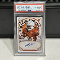 JONATHON BROOKS 2023 ONYX VINTAGE FOOTBALL ROOKIE CARD ON CARD AUTO