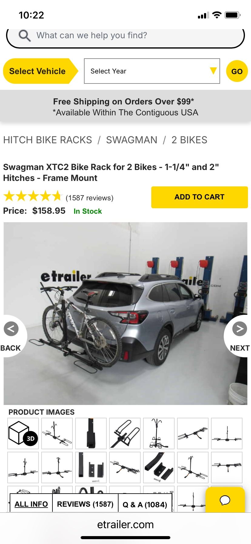 Bike Platform Rack for 1-1/4" and 2" Trailer Hitches, Locking Anti-Rattle, Threaded Hitch Pin for Swagman Hitch Racks, Curt Trailer Hi