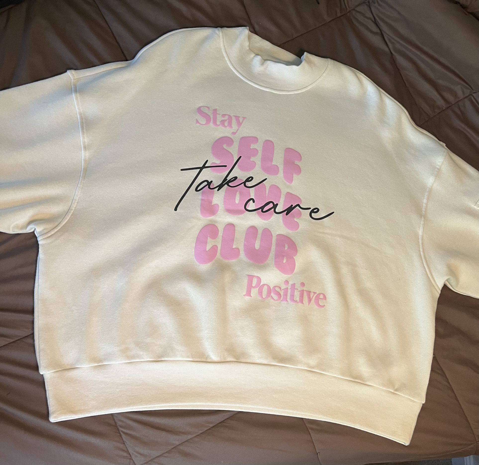 “Self Love Club Crewneck Sweatshirt – Cream/White – Size [XL]”