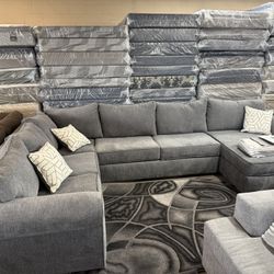 NEW BROWN SECTIONAL & OTTOMAN $599 NEW GRAY LARGE SECTIONAL $999 