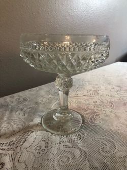 Clear Diamond Cut Glass Compote Dish
