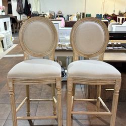 🔥Set of 2🔥46.46 in. H Beige and Natural French Country Wooden Bar Stools With Fabric Cushion Seating (Beige)💰139$