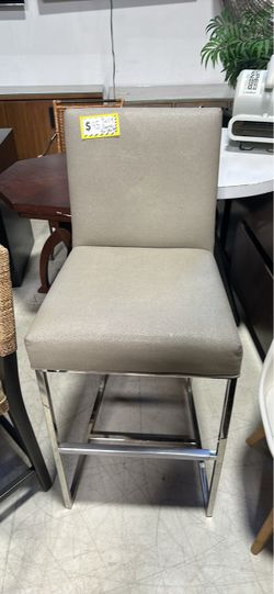 Gray Upholstered Bar Stool with Chrome Frame