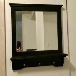 Mirror, Shelf and Pegs In Black & Silver