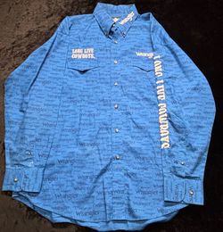Men XL Vintage 90s Wrangler Long Live Cowboys All-Over Print Logo Western Shirt