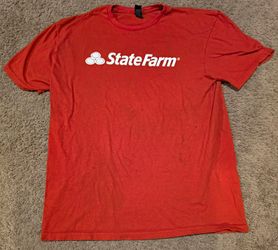 Gildan Softstyle State Farm Logo Red Graphic Tee Men's L Crew Neck Short Sleeve