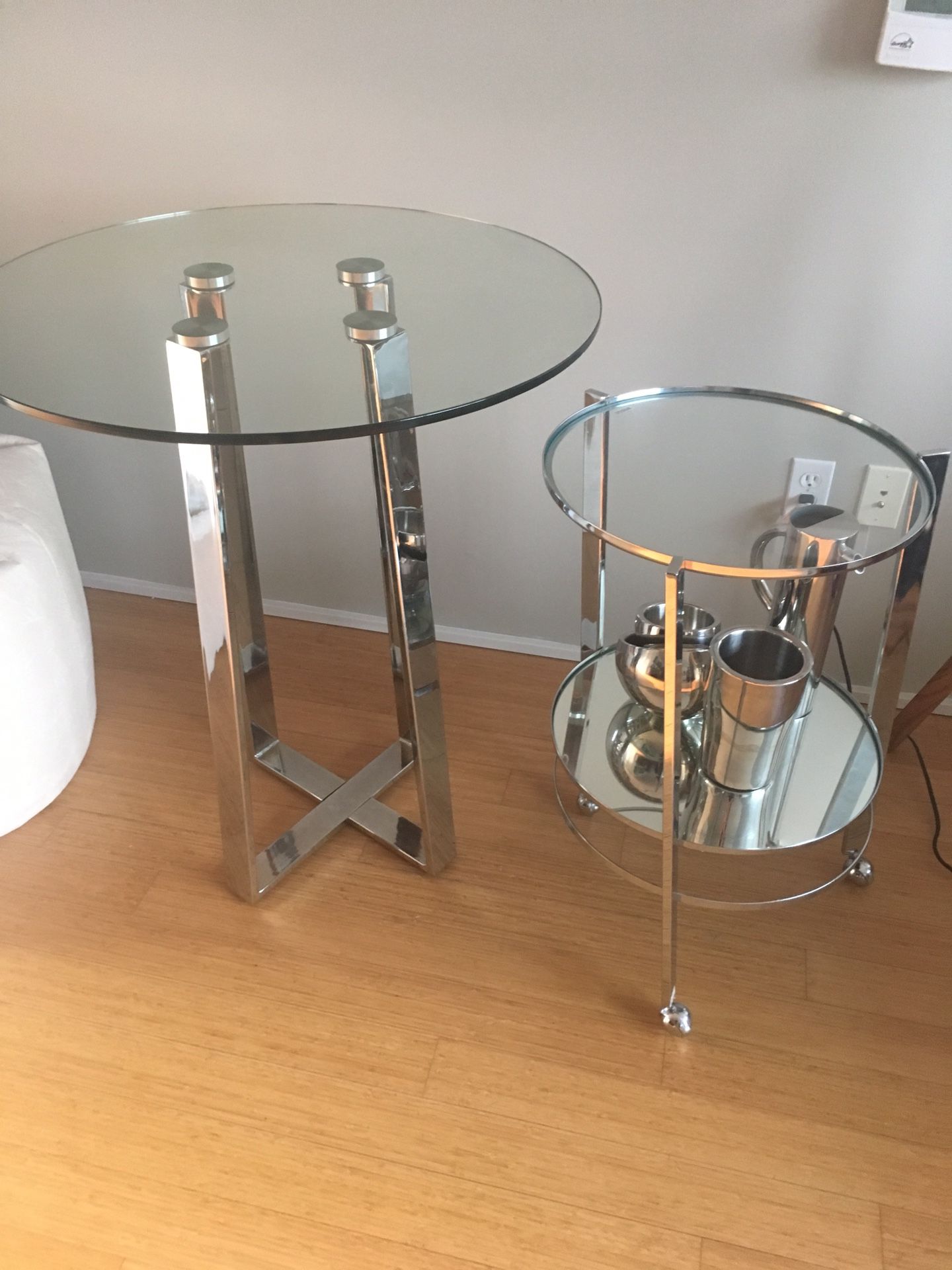 Glass and Metal Dining room table + free bar cart