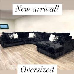 Black Fluffy Corduroy Modular Sectional Couch Set ✨ Fast Delivery ⭐$39 Down Payment with Financing ⭐ 90 Days same as cash