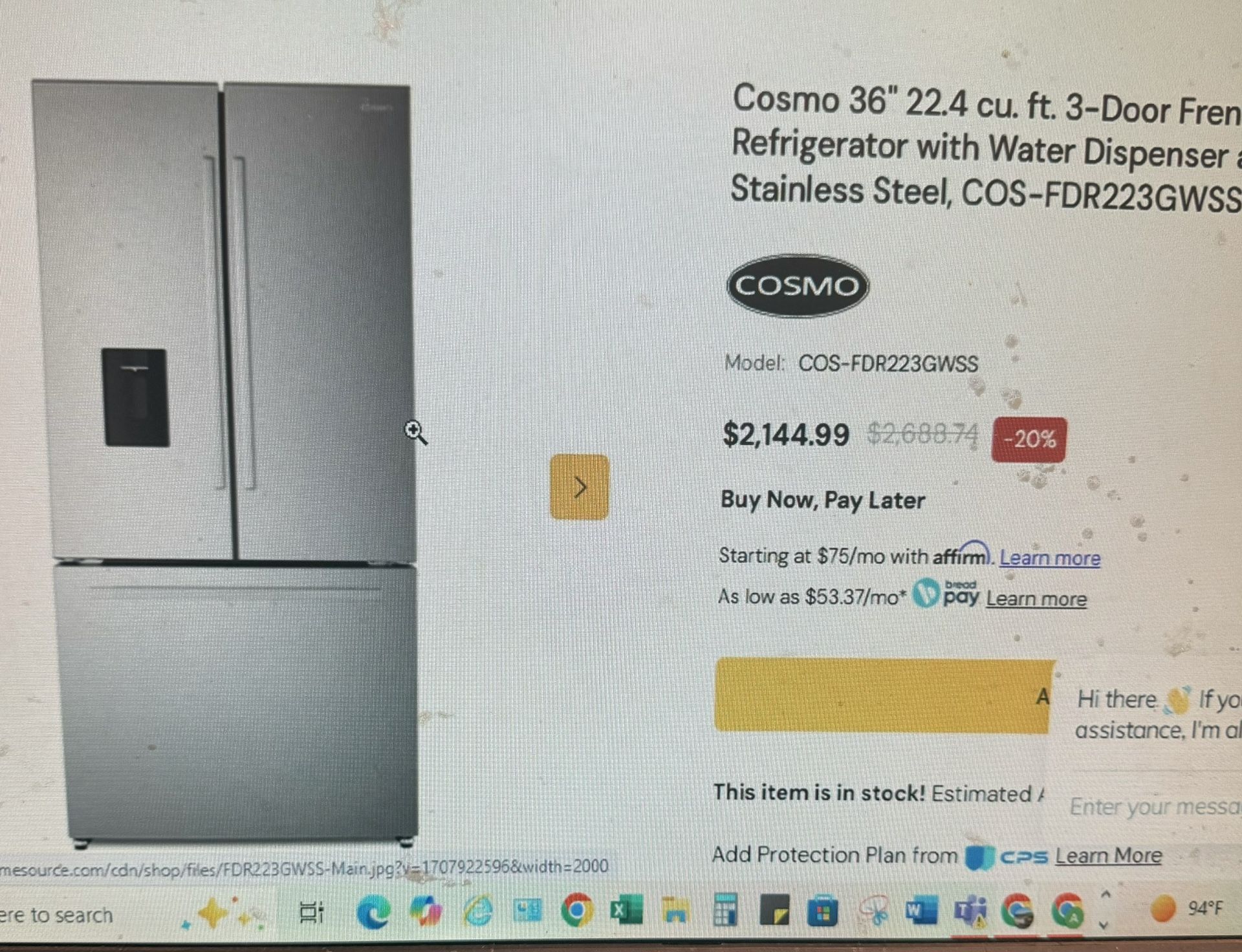 Cosmo 36 22.4 3 Door Fridge