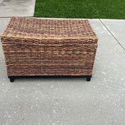 Beautiful Wicker Container With Black Wooden Legs