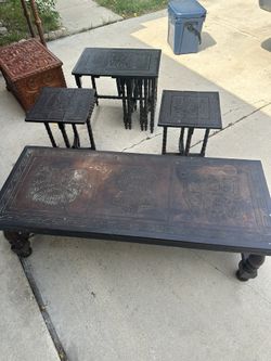 Peruvian Leather Coffee Table And Folding Tables