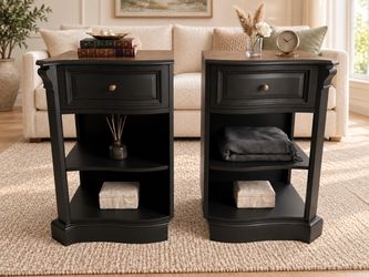 Refinished Black & Walnut Side Tables / Nightstands – Pair
