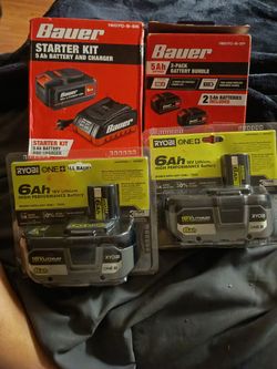 Bauer 20V 5Ah Battery Kit + 2-Pack & Ryobi 18V 6Ah Batteries (NEW)