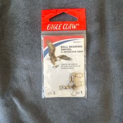 New Eagle Claw Size 1 Ball Bearing Swivel w/ Interlock  Snap 3 Pack Fishing 
