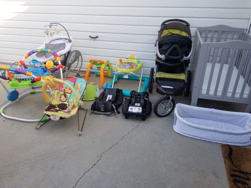 Baby Starter Kit Bundle: stroller, car seat, crib, swing