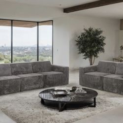 Gray Corduroy Sofa And Love Seat Set (Compressed Sofa)