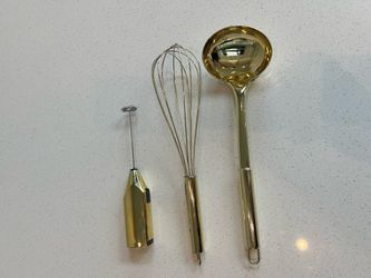 Gold Kitchen Utensil Set – Milk Frother, Whisk & Ladle