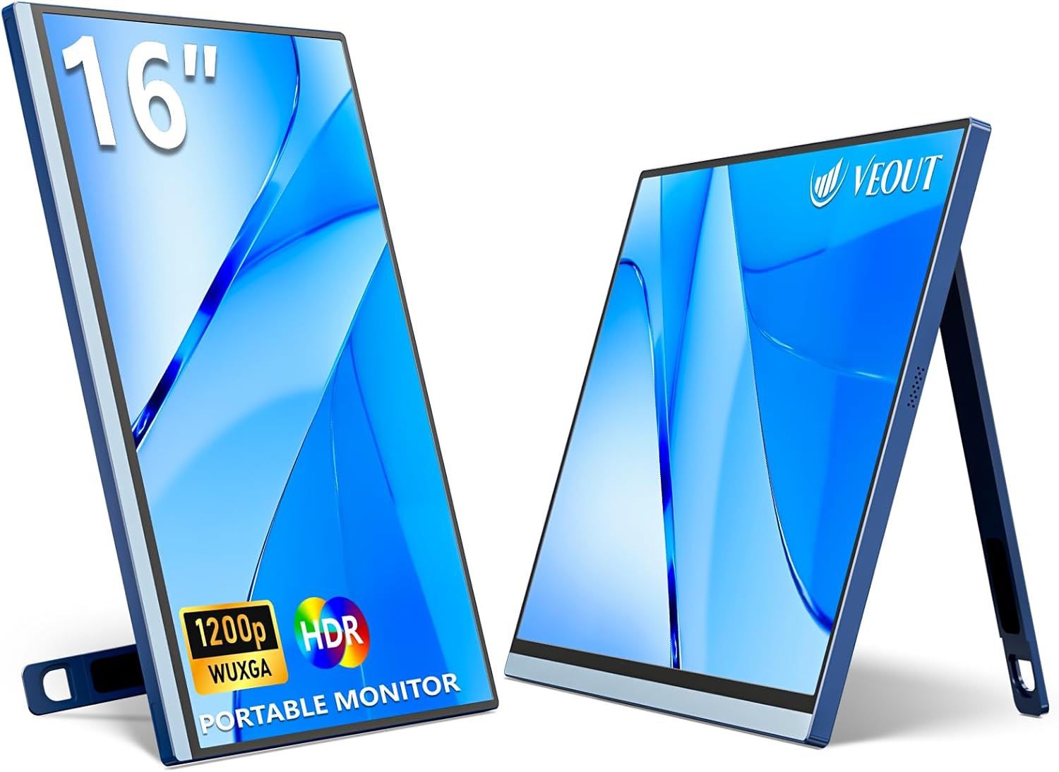 Portable Monitor 16" 1200P FHD Dual USB-C/HDMI Ultra-Slim Travel Monitor with Kickstand & Speakers, 16:10 IPS External Second Screen Compatible with L