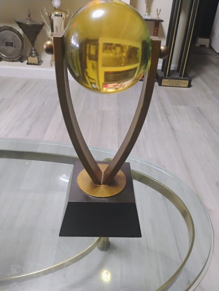 Van Teal Lucite Orb Sculpture: 1970s Space Age Mid-Century Modern Art (Lime)16 " Tall