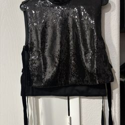 Brand New Banana Republic Black Sequin Open-Side Top Medium