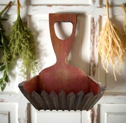 Antique /Primitive Cranberry  Scoop Wood Rake Red Paint CR King Carlisle Kentucky Stenciled