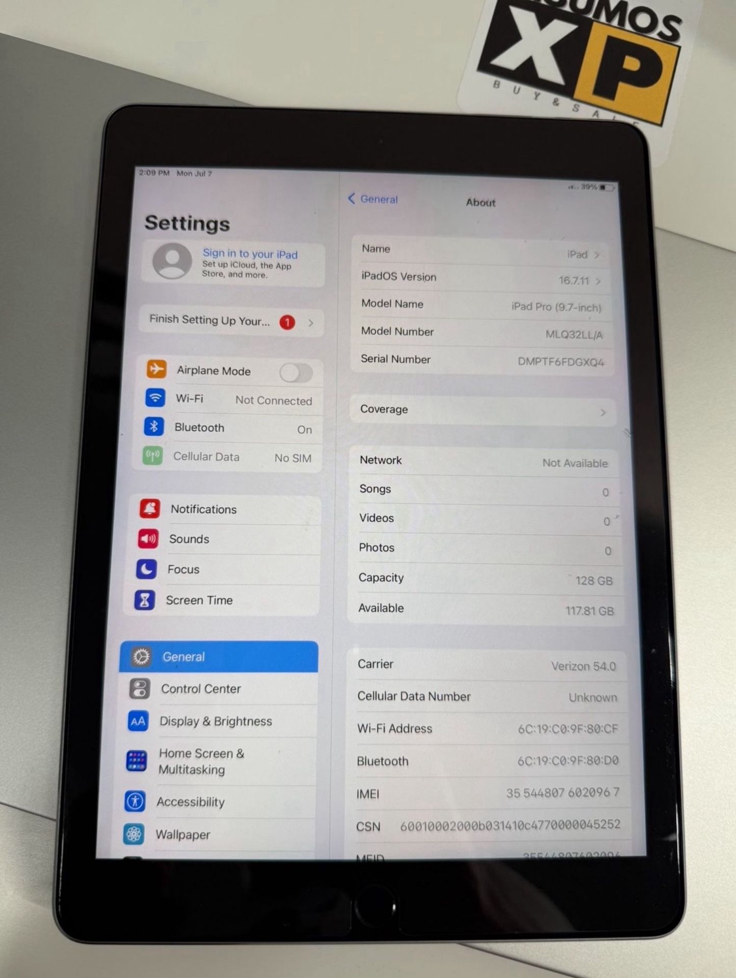 Apple iPad Pro 9.7 2017 128Gb Wi-Fi And Cell Batt 100 