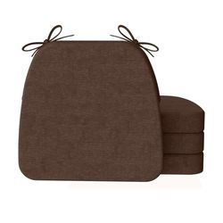 AAAAAcessories D-Shaped Chair Cushions, 2" Thick Dining Chair Pads with Ties and Removable, Machine-Washable Cover, 17" × 16", Set of 4, Brown Reg. Pr