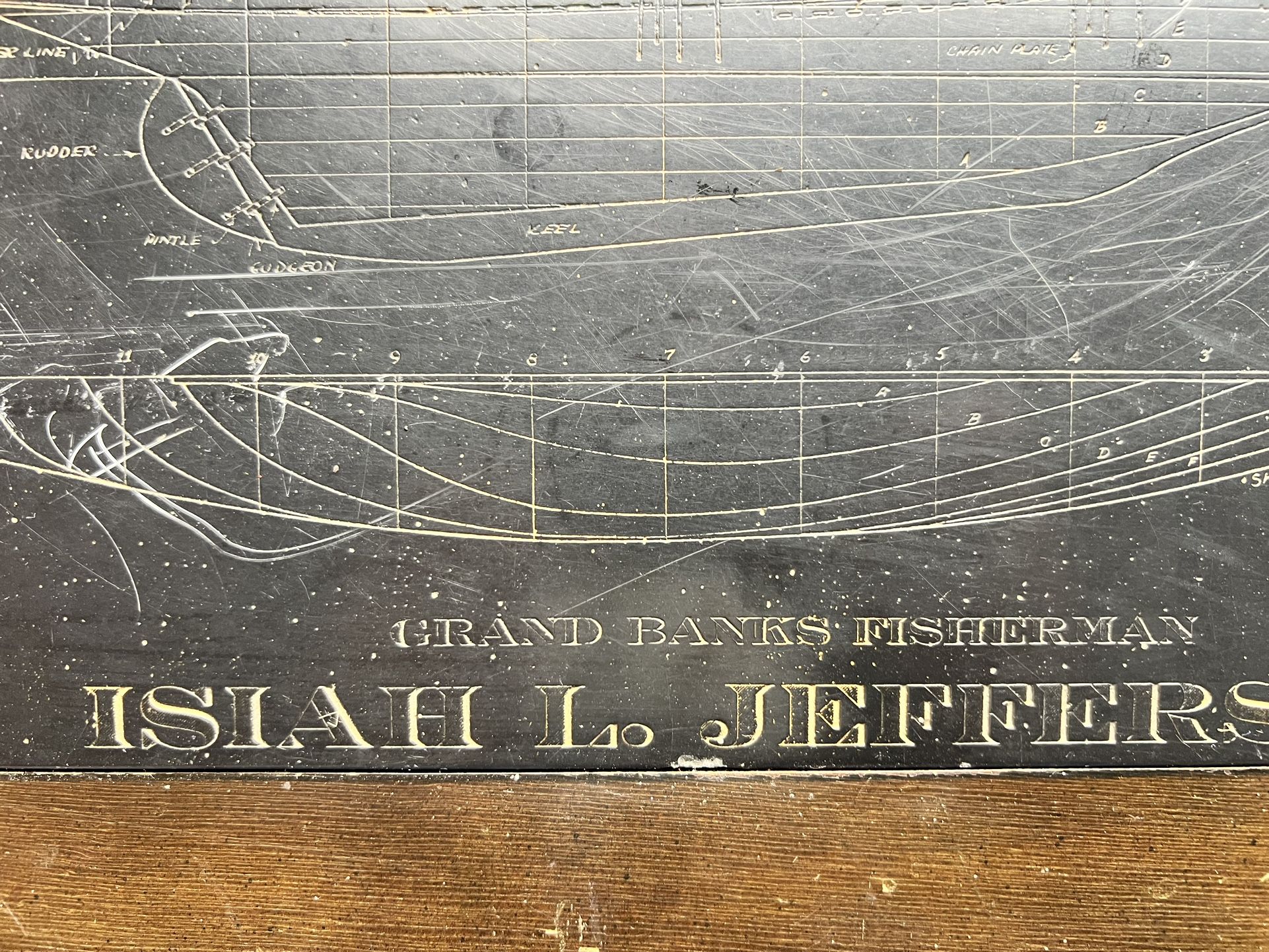 Antique Table Of Some Kind With Old Schooner Ship On It