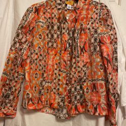 Ruby Rd Ladies Size 14 Orange Brown High Low Shirt Blouse