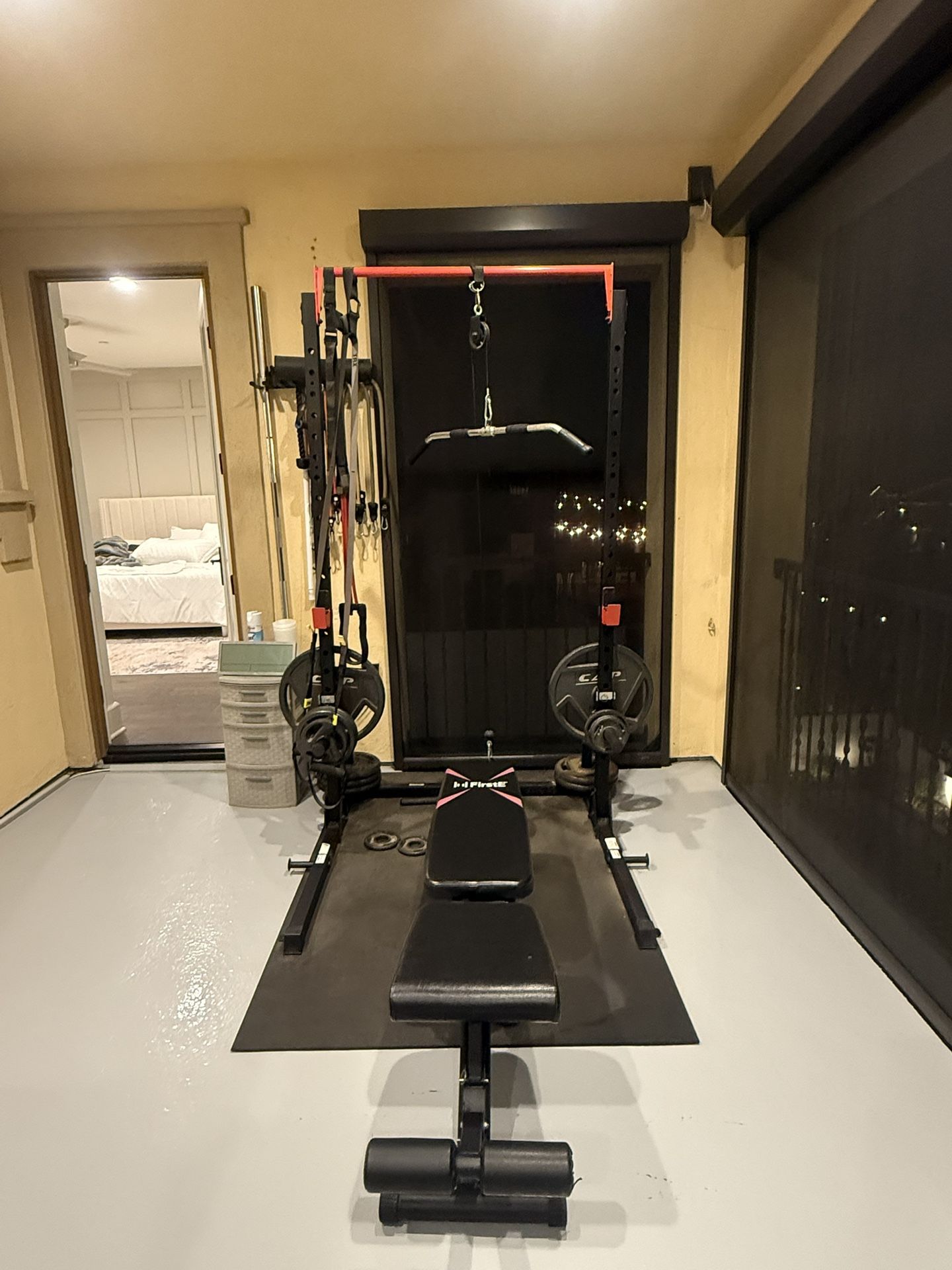 Workout Bench, Weights, Pull Down