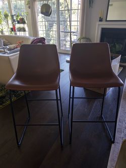Pair of 48” Brown Faux Leather Bar Stools