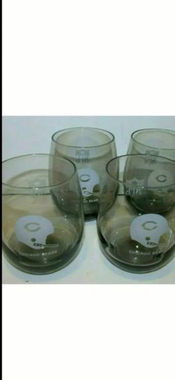 VINTAGE/RARE 5 New (1980's) NFL, Chicago Bears: smoked grey, Roly Poly, high ball glasses (4.5" tall). firm.